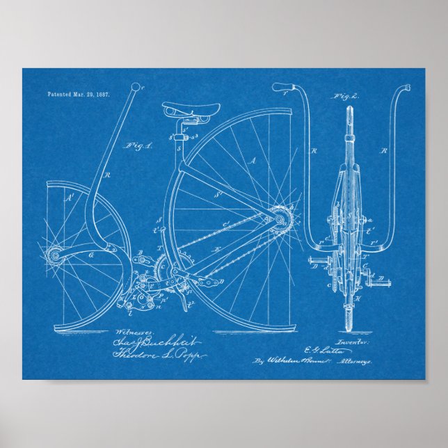 design de 1887 Vintage Bicycle Impressão de Arte P (Frente)