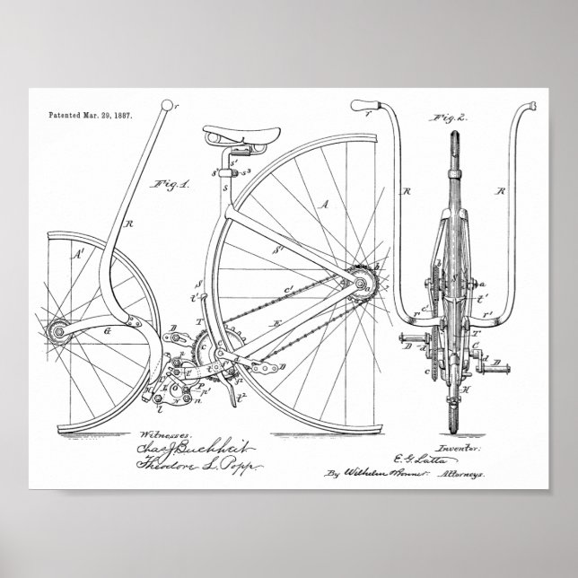 design de 1887 Vintage Bicycle Impressão de Arte P (Frente)