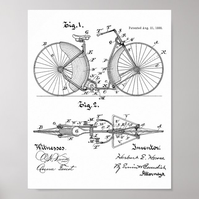 design de 1888 Vintage Bicycle Impressão de Arte P (Frente)