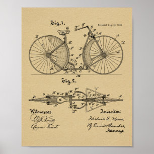 design de 1888 Vintage Bicycle Impressão de Arte P