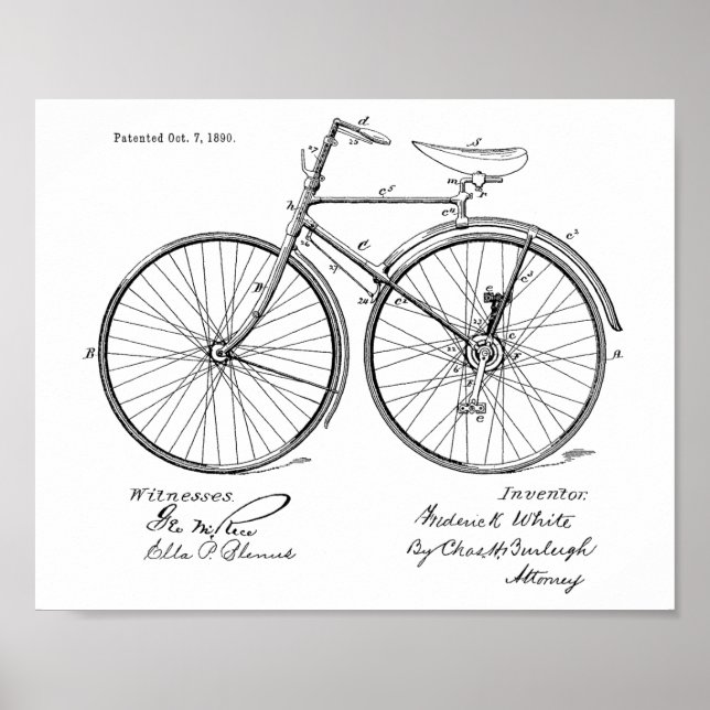 design de 1890 Vintage Bicycle Impressão de Arte P (Frente)