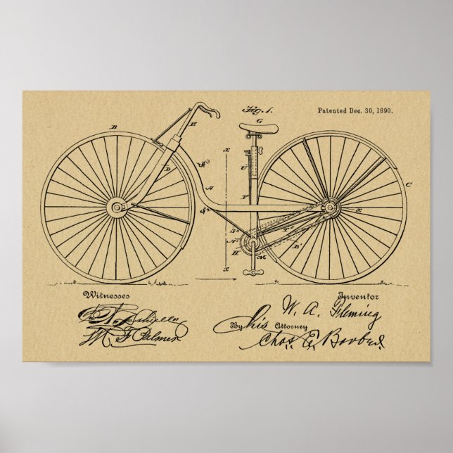 design de 1890 Vintage Bicycle Impressão de Arte P (Frente)