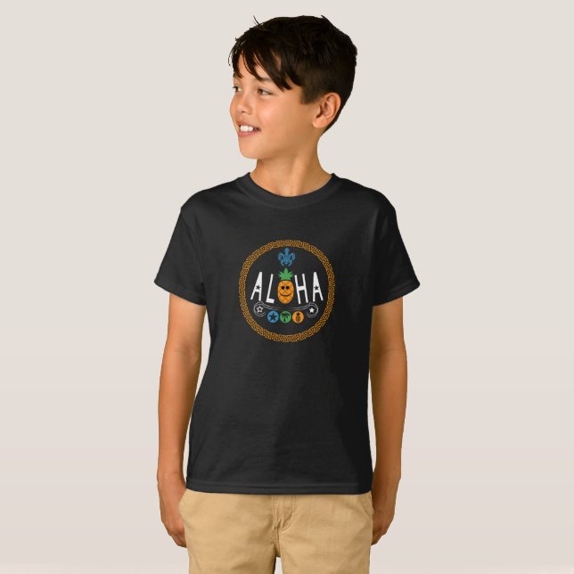 Design de Abacaxi Aloha - Camiseta Básica para Cri (Frente Completa)