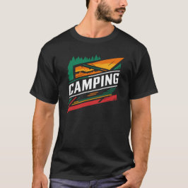 Design de acampamento em uma camisa preta