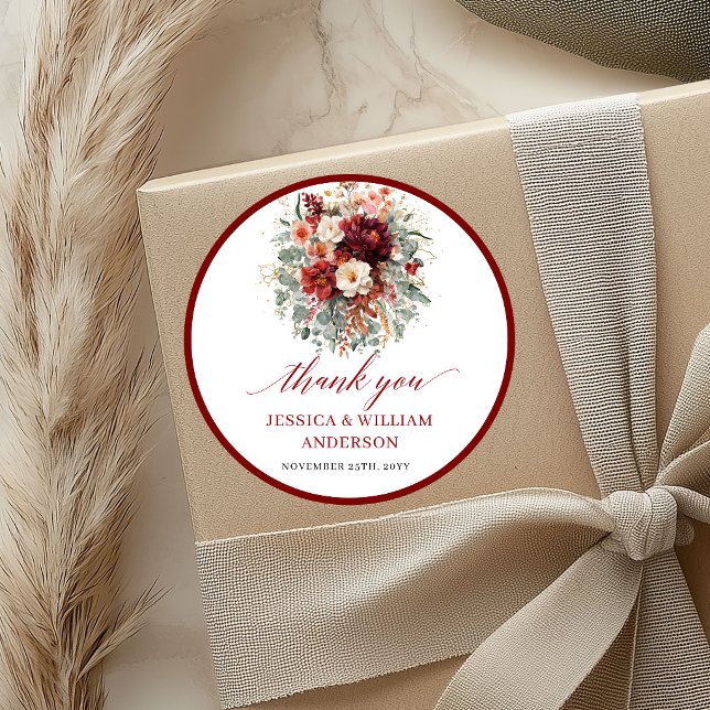 Design de Adesivo de Casamento Clássico Vermelho E (Classic Deep Red Autumn Wedding Sticker Design

)