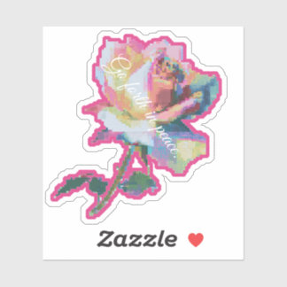 Design de adesivo de flor rosa com pixel glitch
