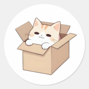 Design de Adesivo Kawaii de Gato Fofo em uma Caixa