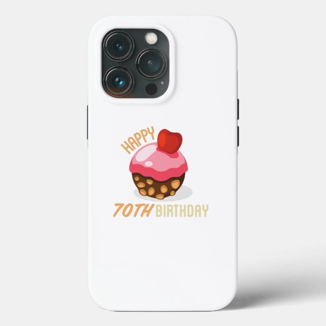 Design de aniversário de 70 bonitinho com bolo de  (Verso)