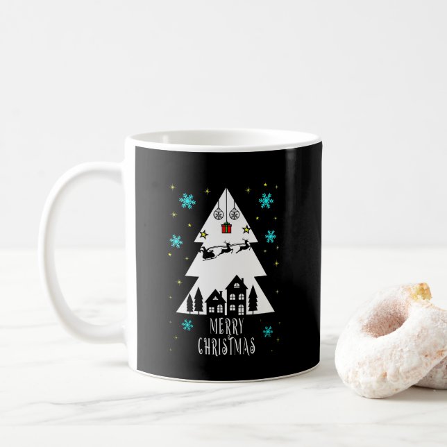 Design de árvore de Natal com caneca preta de café (Com Donut)