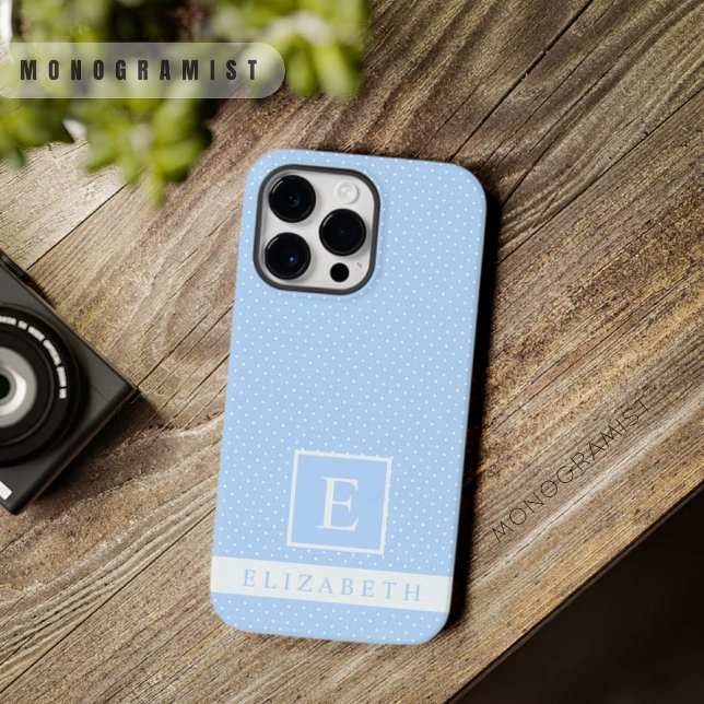 Design de Bolinhas Branco Azul do Céu Pálido (Custom Pale Sky Blue White Polka Dot Design Case-Mate iPhone Case)