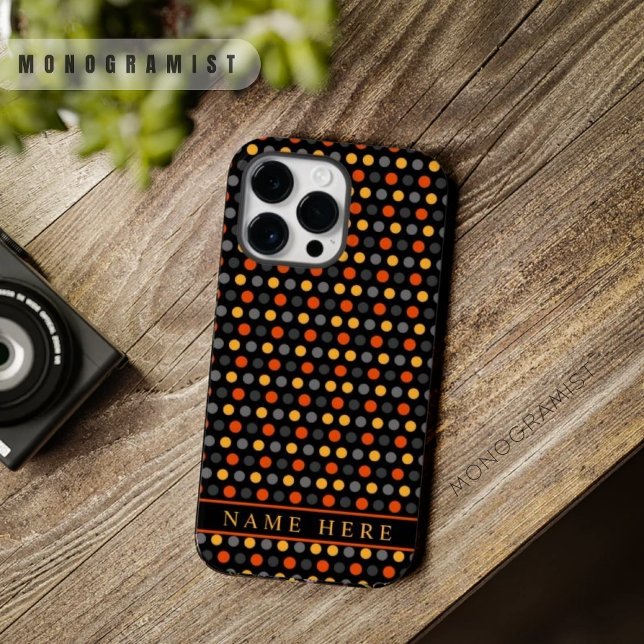 Design de Bolinhas de Cor Laranja Amarelo Preto Pe (Custom Black Yellow Orange Color Polka Dot Design Case-Mate iPhone Case)