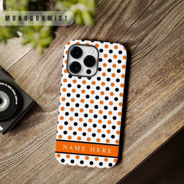 Design de bolinhas laranja preto e branco personal (Custom White Black Orange Polka Dot Design Case-Mate iPhone Case)