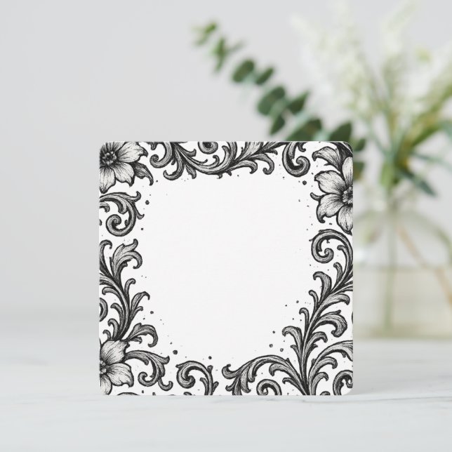 Design de Borda Floral com Tinta Preta Elegante (Em pé/Frente)