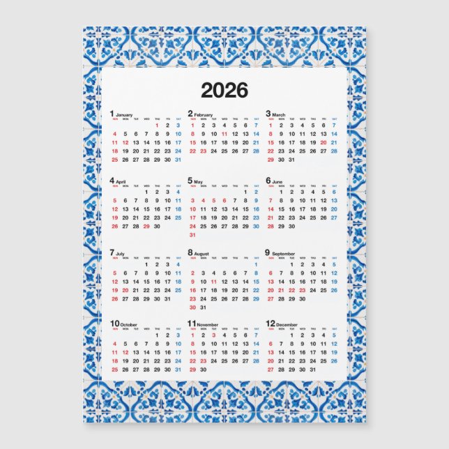 design de Calendário 2026 - Azulejo Anual Único (Frente)