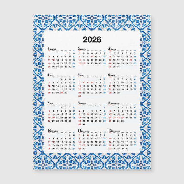 design de Calendário 2026 - Azulejo Anual Único (Frente)