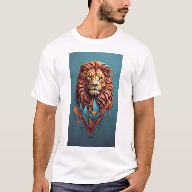 Design de Camisa 3D de Ilusão de Leão Geométrico" (Frente)