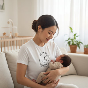 Design de Camisa Branca com Arte de Linha da Mamãe
