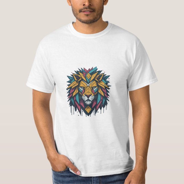 Design de Camisa de Leão Geométrico (Frente)
