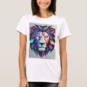 Design de Camisa T de Leão Geométrico Neon Futurís