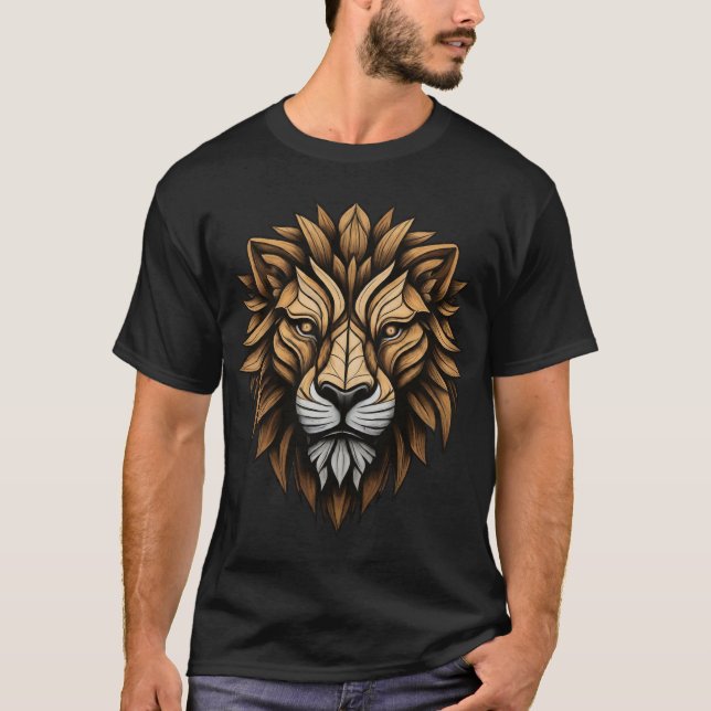 Design de Camisas de Lion Geométrica Monocromática (Frente)