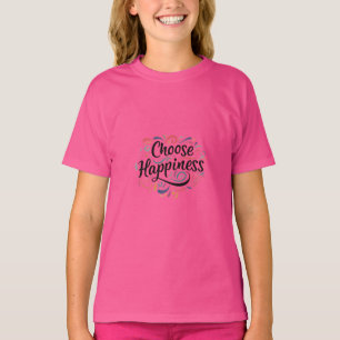 design de camiseta com o texto "Escolher Felicidad