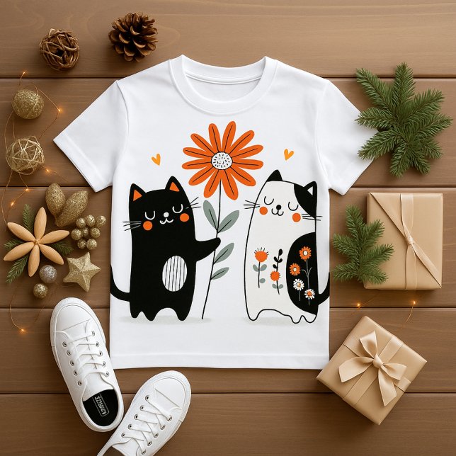 design de camiseta de amor de gato ("Flower of Friendship – Cute Cat T-Shirt Design")