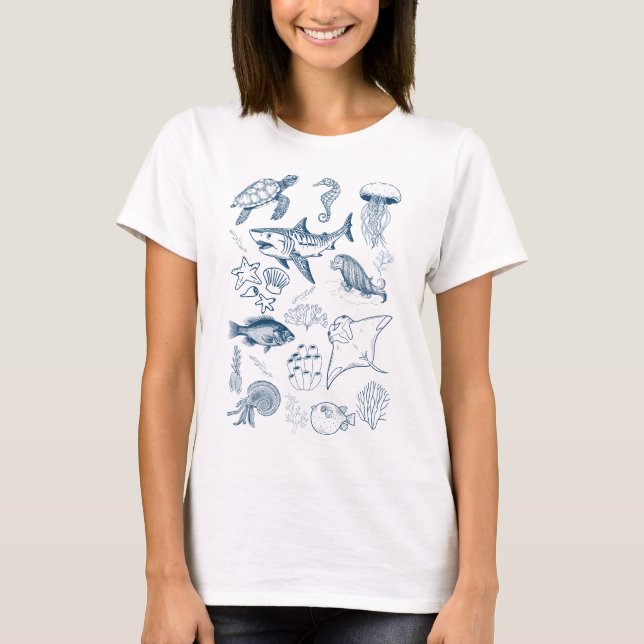 Design de camiseta de animal marinho com tatuagem  (Frente)