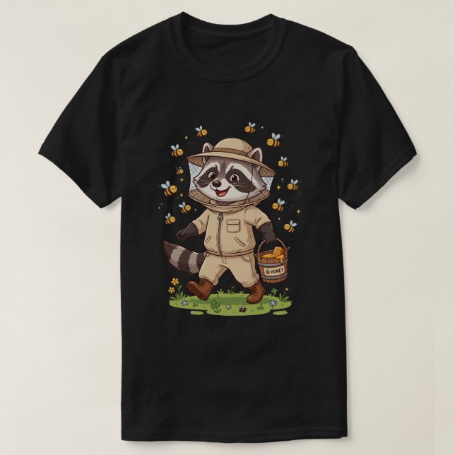 Design de Camiseta de Apicultor de Guaxinim Fofo (Frente do Design)
