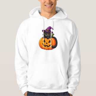 Design de camiseta de gato preto em chapéu de brux