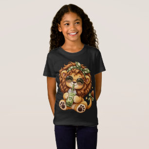 Design de Camiseta de Leão Fofo Bebendo Chá de Bob