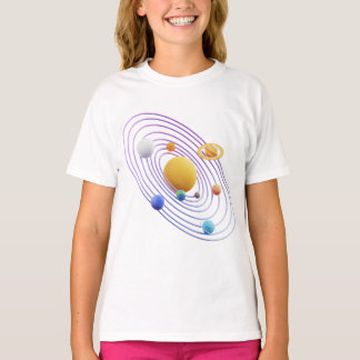 Design de camiseta infantil com nomes de planetas