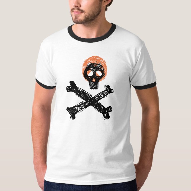 design de camiseta pirata mimada de crânio e ossos (Frente)