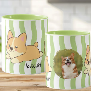 Design de Caneca de Foto do Corgi com Faixa Verde