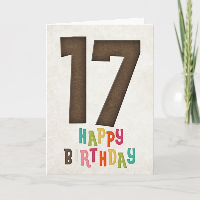 Design de Cartão de Aniversário Feliz para 17 Anos (Frente)