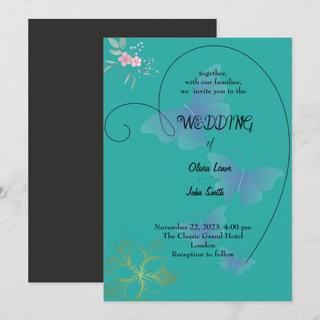 Design de cartão de casamento Elegante (Frente/Verso)