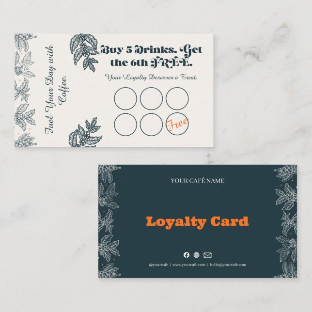 Design de Cartão de Fidelidade de Café Botânico (Frente/Verso)