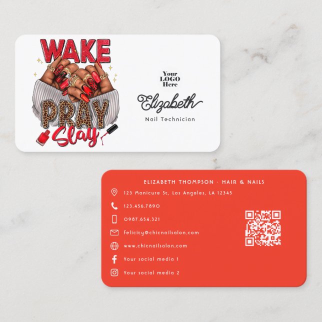 Design de Cartão de Visita de Salão de Unhas 'Wake (Frente/Verso)