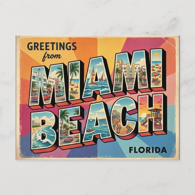 Design de cartão postal retro de Miami Beach Flóri (Frente)