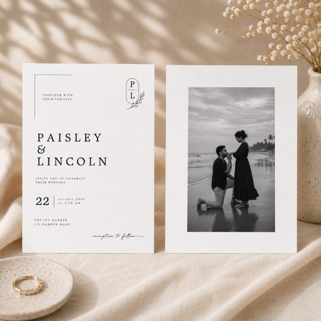 Design de Convite de Casamento com Monograma Mínim (Criador carregado)