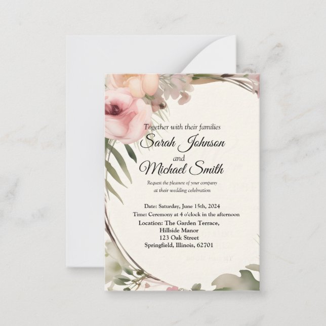 Design de convite de casamento floral, romântico (Frente)