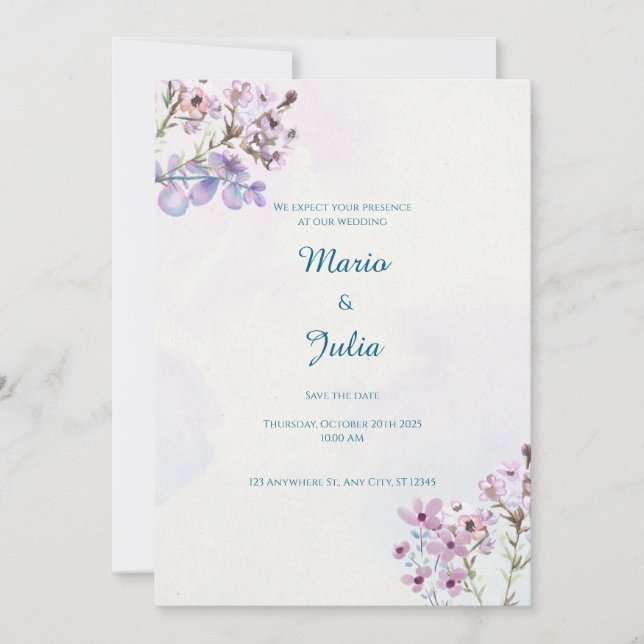 Design de Convite para Casamento de Jardim lavanda (Frente)