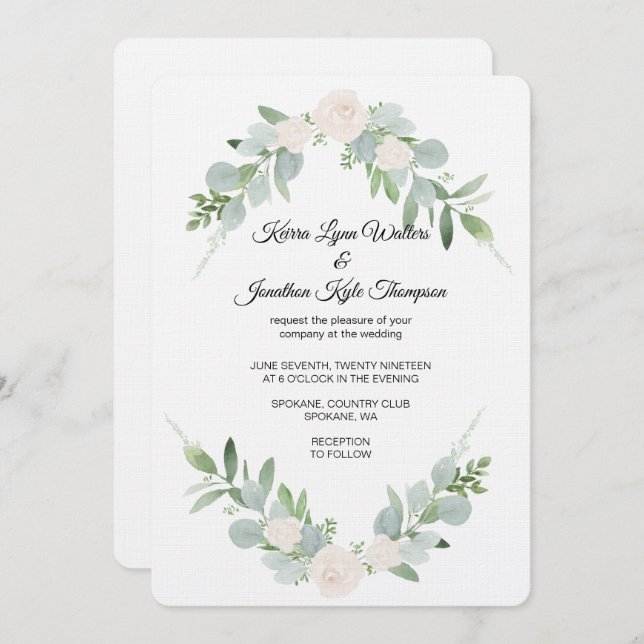 Design de Convite para Casamento Verde e Branco (Frente/Verso)