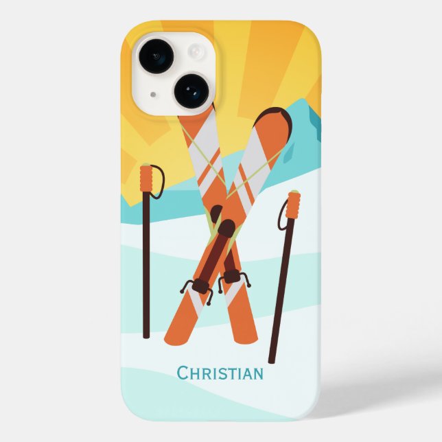 Design de Esqui Retroativo com Paisagem de Neve (Verso)
