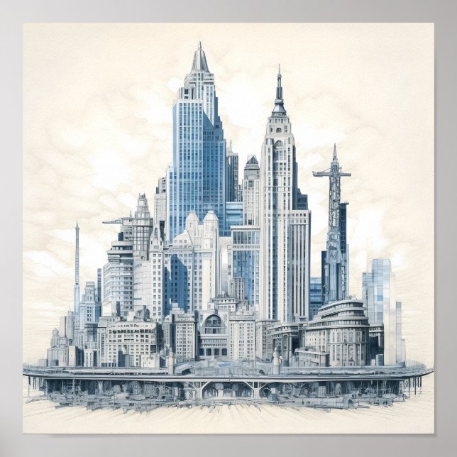 Design de Estilo de Impressão Blueprint de uma Cid (Frente)