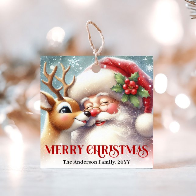 Design de etiqueta de presente de Natal fofo do Pa (Funny Rudolph Santa Cute Christmas Gift Tag Design)