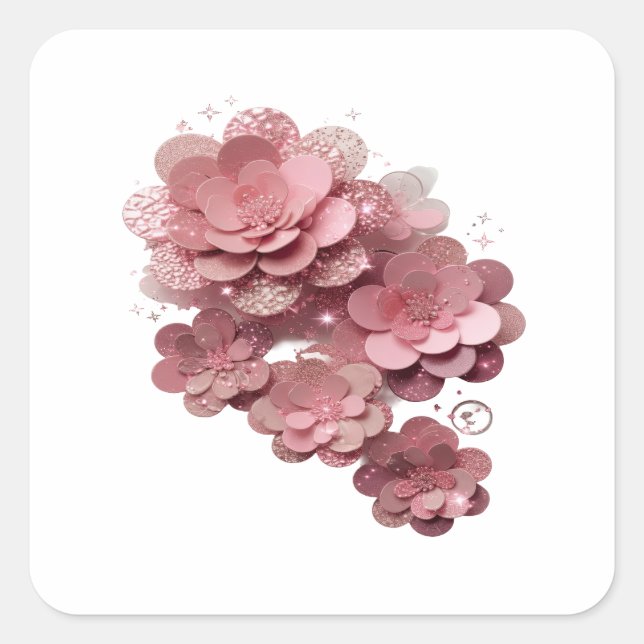 Design de etiqueta Flores com Brilho Rosa Prata At (Frente)