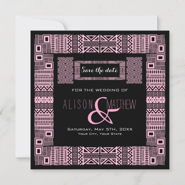 Design de étnico Rosa Preto Guarde o Convite de Da (Frente)