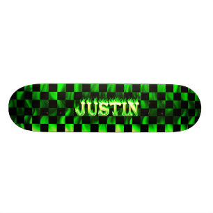 design de fogo verde e chamas de skate Justin