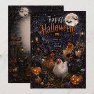 design de galinha cartão de hallloween frente vers