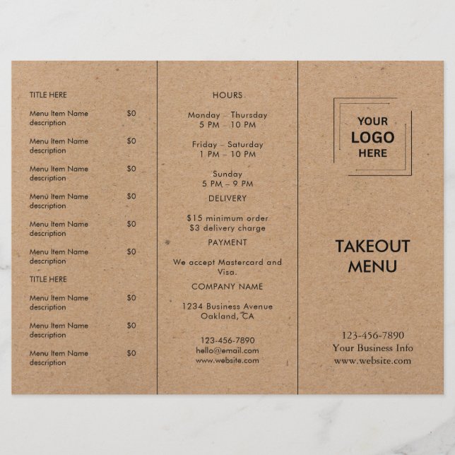 Design de Menu de Levantamento de Restaurante Rust (Frente)